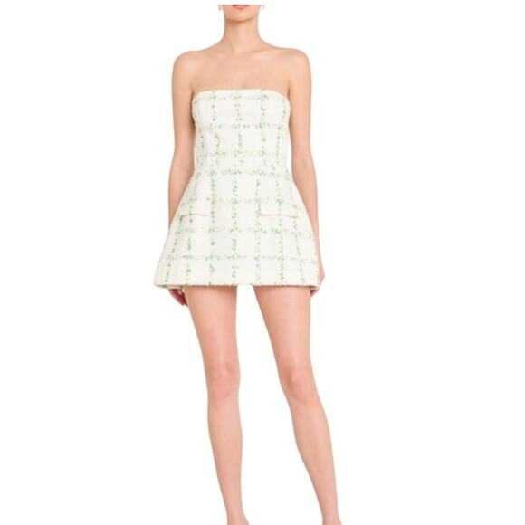 NWT Amanda Uprichard Bethany Tweed strapless yellow romper size extra large - Picture 3 of 11